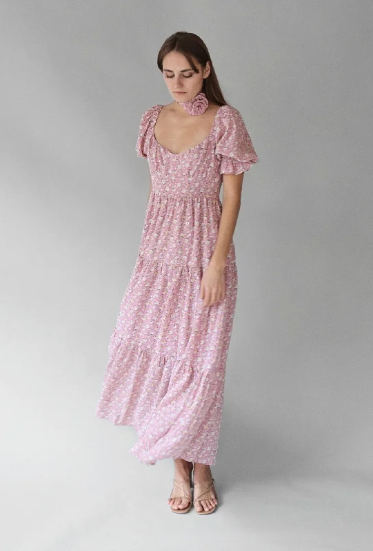 SWEETHEART TIERED FLORAL MAXI DRESS Chic Boho Print Maxi Dress