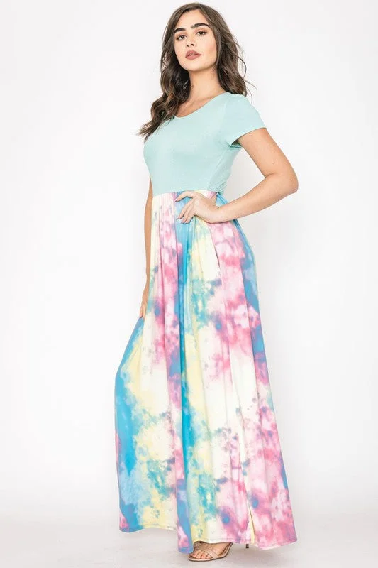 Two Tone Tie Dye Maxi Dress Fashionable Sleeveless Maxi Dress