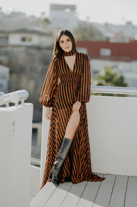 Way Out Of Line Striped Choker Maxi Dress Comfortable Bohemian Maxi Dress