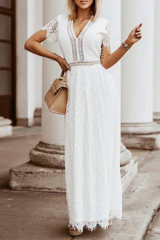 White Blue Fill Your Heart Lace Maxi Dress Trendy Fit-and-Flare Maxi Dress