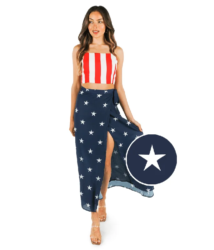 American Flag 2-Piece Maxi Dress Comfortable Ruffle Maxi Dress