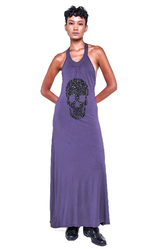 YASMIN HALTER BACKLESS MAXI DRESS - DARK GREY Comfortable Cotton Maxi Dress
