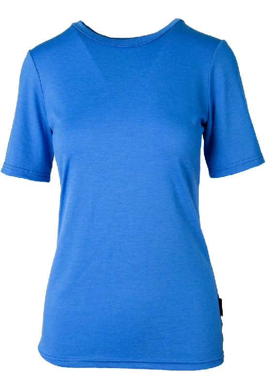 175 Women's Merino Short Sleeve T-Shirt Day By Day - Blue Striped Floral Plaid