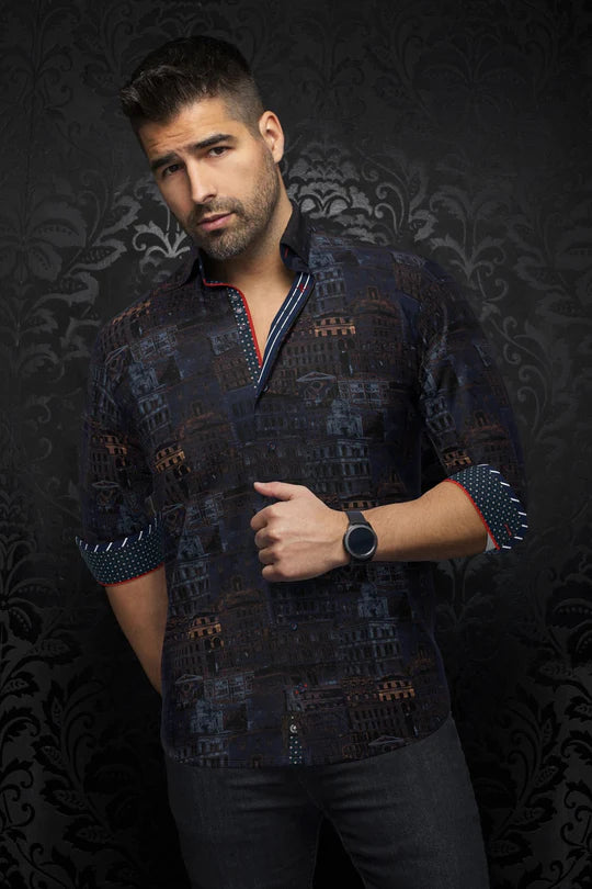 AU NOIR I Long Sleeve Shirt I Ethan Navy Wool Fabric Cashmere Fabric Tweed Fabric