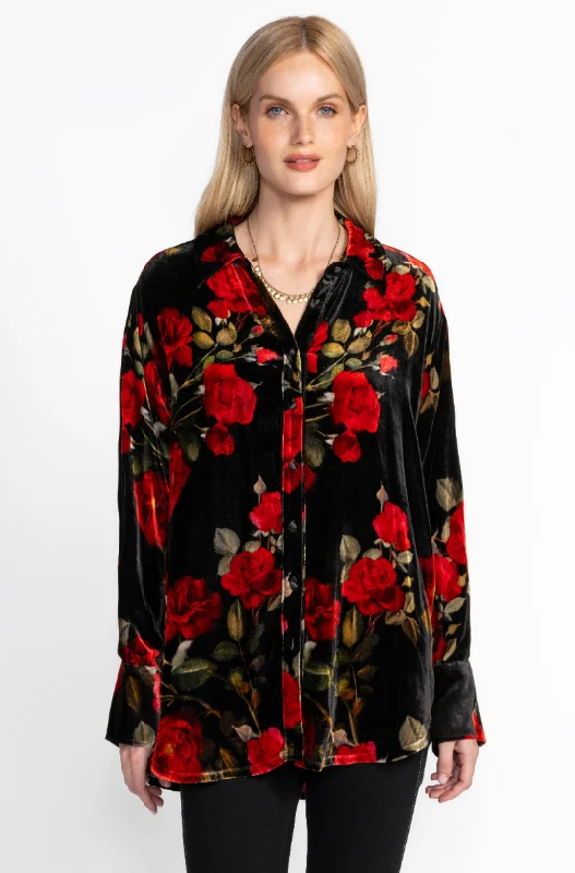 JOHNNY WAS RELAXED SEAMED SHIRT Solid Color Striped Floral