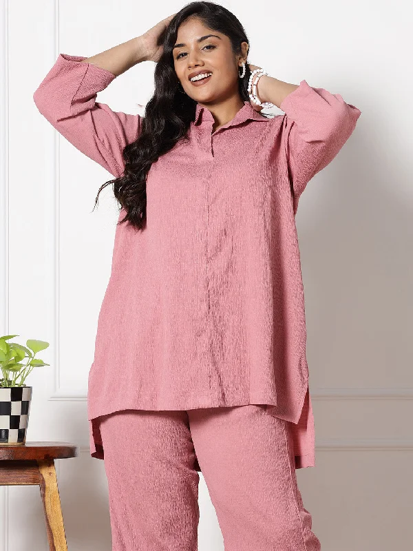Blush Textured ShirtTop Ribbed T-Shirt High Neck Heavyweight