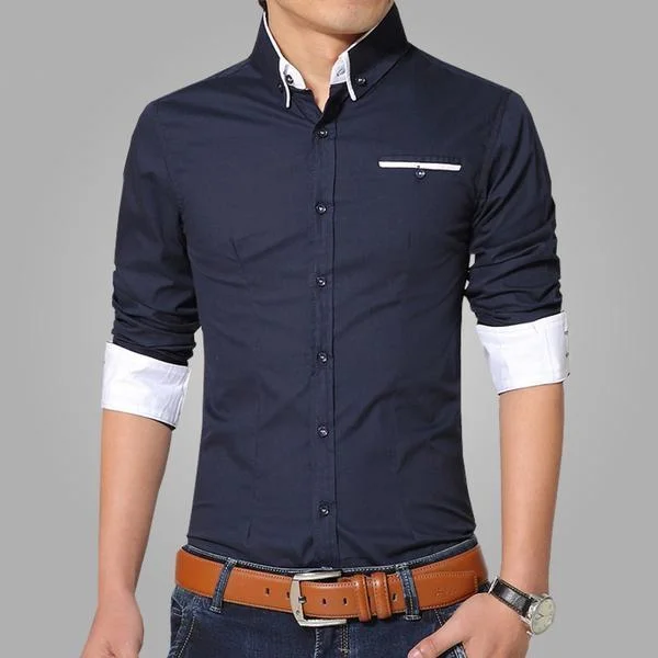 West Louis™ Cotton Slim Fit Long Sleeve Dress Shirt Fitted T-Shirt Seamless Stretchy