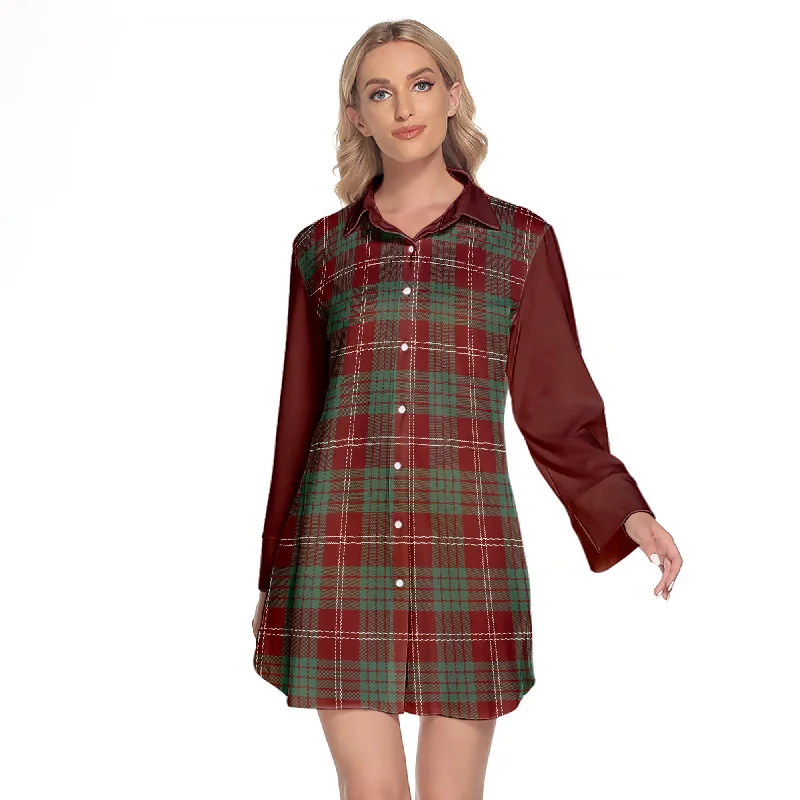 Crawford Modern Tartan Women's Lapel Shirt Dress With Long Sleeve Hooded Caped Shawl Collar Crawford Modern Tartan Women's Lapel Shirt Dress With Long Sleeve Hooded Caped Shawl Collar