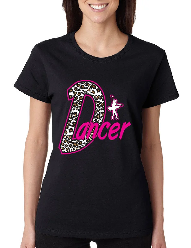 Dancer White Leopard women's T-Shirts Spandex Blend Rayon Blend Denim Blend
