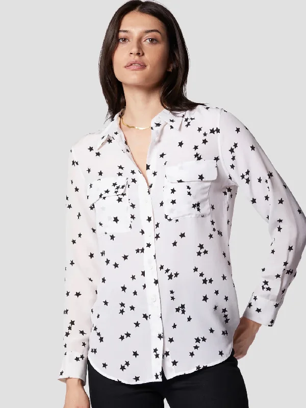EQUIPMENT Slim Signature Silk Shirt - BRIGHT WHITE STAR PRINT Cashmere Blend Cotton Blend Poly Blend
