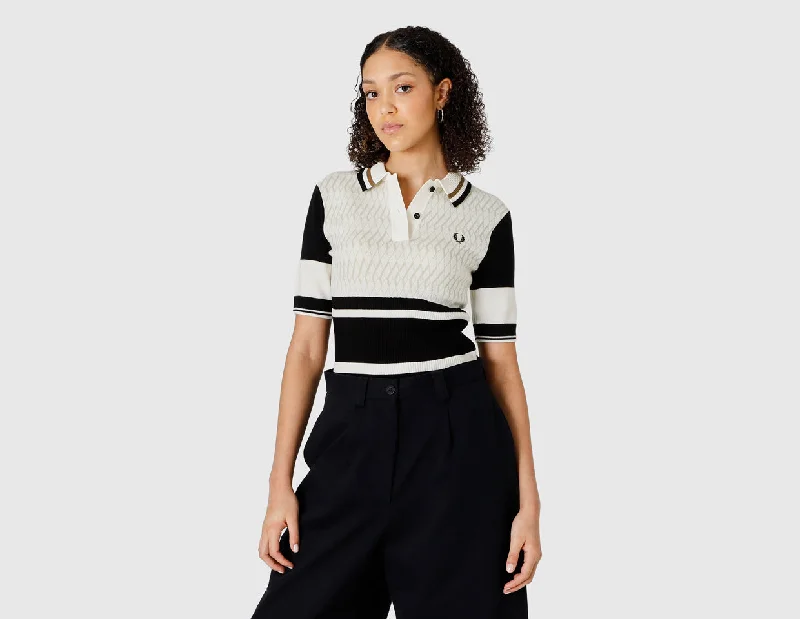 Fred Perry Women's Jacquard Knitted Shirt / Ecru Zippered Buttoned Snapped