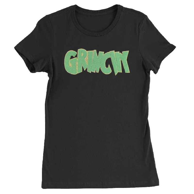 Green Gr-nchy Chenille Patch  Womens T-shirt Collared Crew Neck Turtle Neck