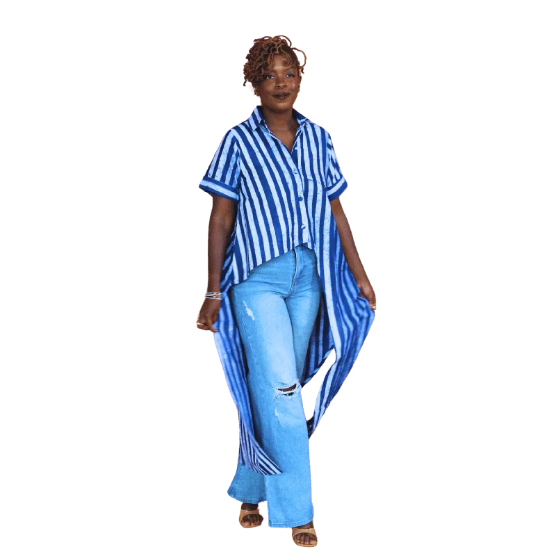 Hi-Lo Manyeyo Pinstripe Batik Shirt Print Jacquard Patchwork
