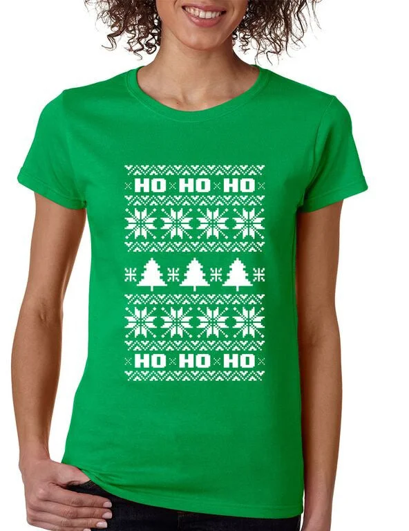 HO HO HO Women's T-shirt ugly Christmas sweater Sequined Glittery Shiny