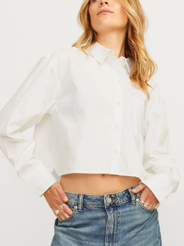 Jamie Crop Buttondown Shirt Notch Collar Peter Pan Collar Cowl Neck