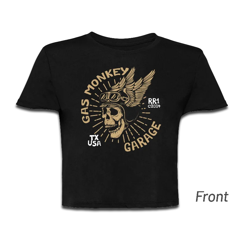 Ladies Cropped Skull Logo Tee Handmade Hand-knitted Hand-woven