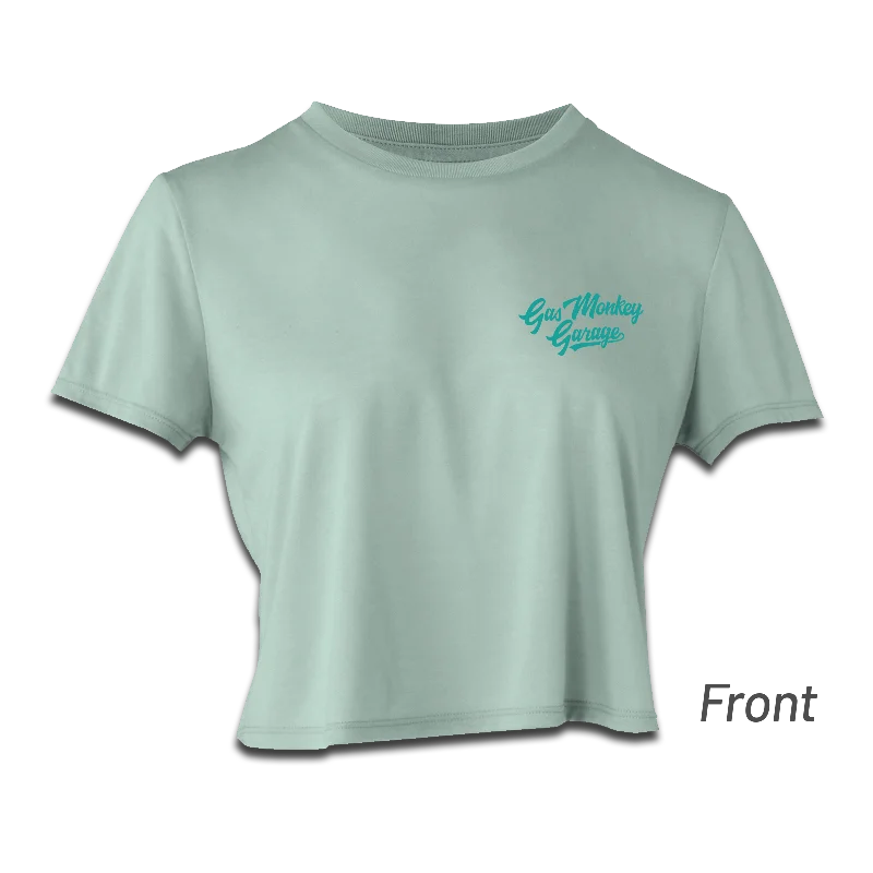 Ladies Fall Days Cropped Tee - Mint Graphic Embroidered Appliqued