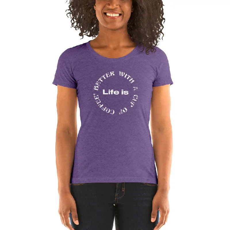 Life is Better with a Cup of Coffee Women's Tri-Blend T-Shirt Denim Fabric Leather Fabric Suede Fabric