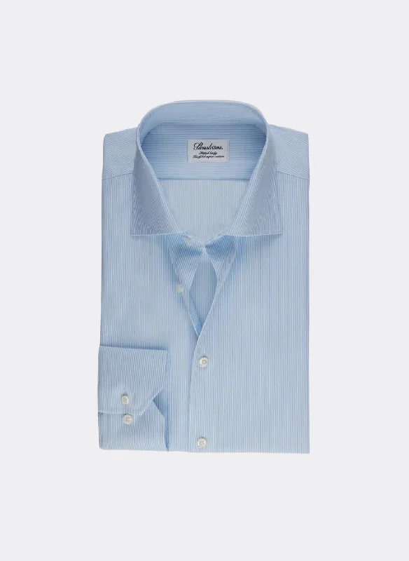 Stenströms Light Blue Pinstriped Woven Shirt Mesh Fabric Canvas Fabric Denim Fabric