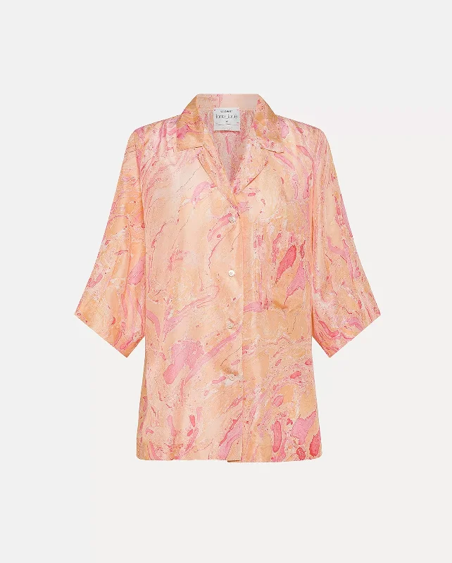 MARBLING SHORT SLEEVE SHIRT / ROSEO Fitted T-Shirt Seamless Stretchy