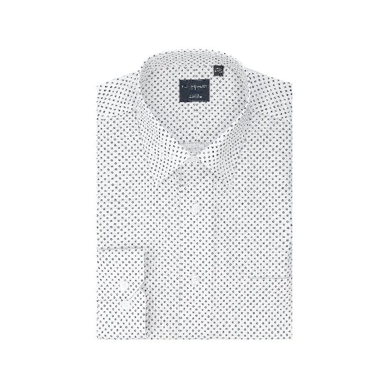Leo Chevalier Non Iron White with Black Dots Dress Shirts Seamless Knitted Crochet