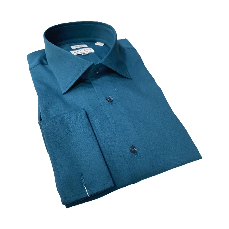 Modena Teal Stretch French Cuff Dress Shirt - Contemporary Fit Oversized T-Shirt Spandex breathable Modena Teal Stretch French Cuff Dress Shirt - Contemporary Fit Oversized T-Shirt Spandex breathable