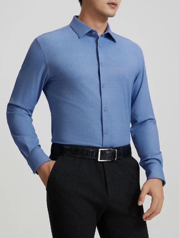 Moon Blue Cashmere Stretch Shirt Print Jacquard Patchwork