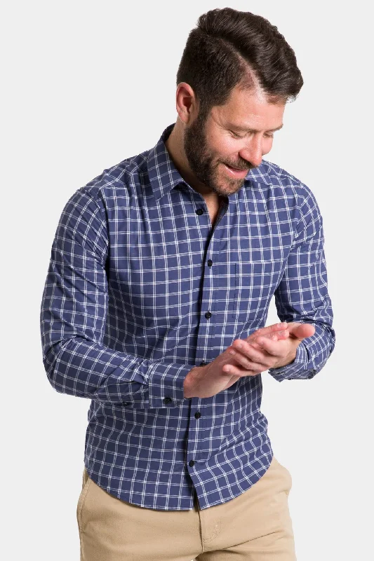 Navy Check Shirt Basic T-Shirt Crew Neck Short Sleeve