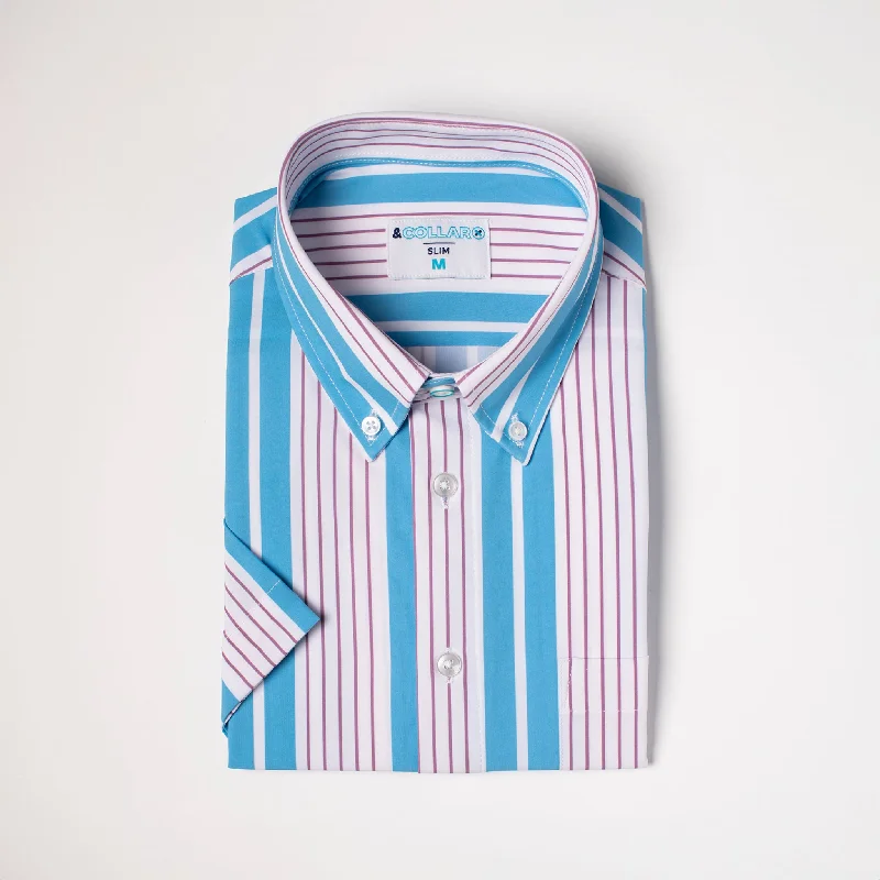 Range Shirt - Light Blue and White w/ Mauve Pinstripes Mesh Blend Leather Blend Suede Blend Range Shirt - Light Blue and White w/ Mauve Pinstripes Mesh Blend Leather Blend Suede Blend