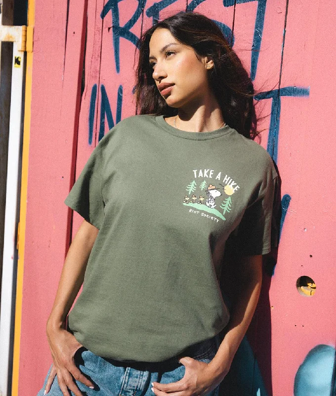Peanuts Snoopy Take a Hike Womens Tee Zippered Front Buttoned Front Snap Front