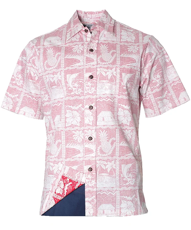 Pineapple Shack Button Up Dress Shirt Print Jacquard Patchwork