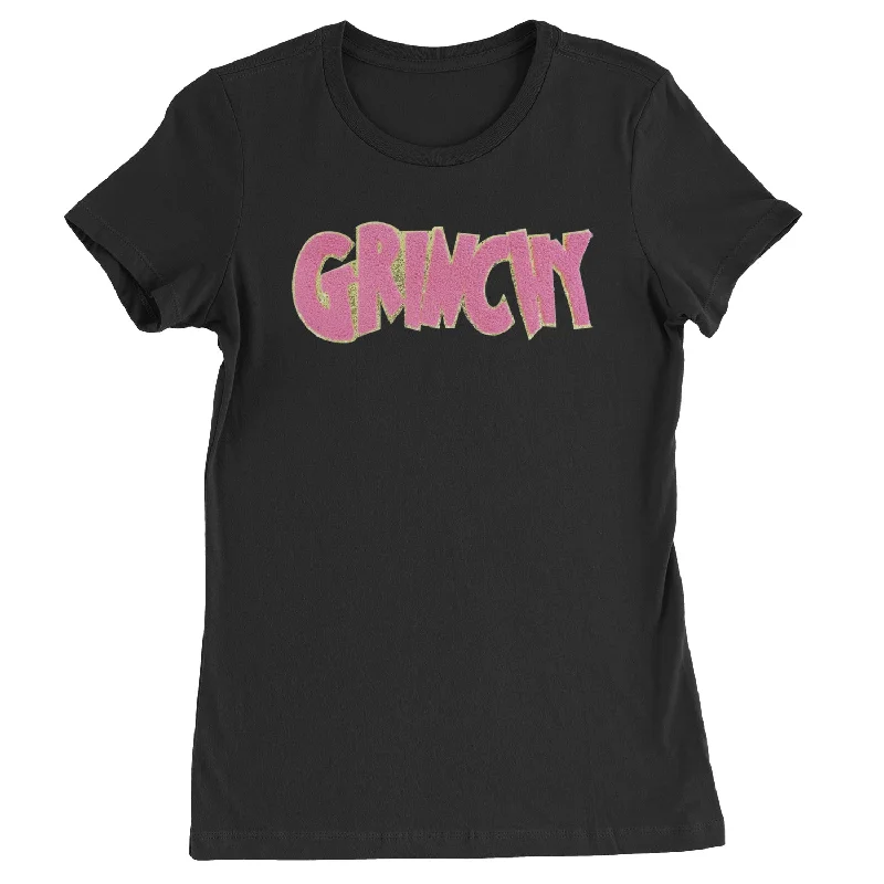 Pink Gr-nchy Chenille Patch  Womens T-shirt Boxy Fit Fitted Loose