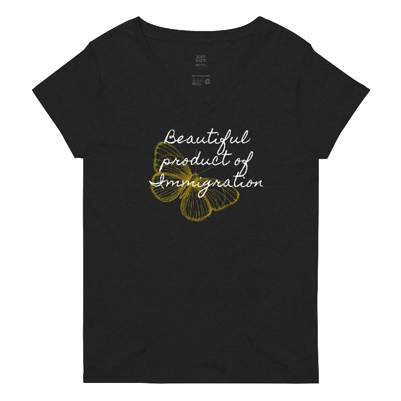 Product of Immigration Women’s recycled v-neck t-shirt Fitted T-Shirt Seamless Stretchy