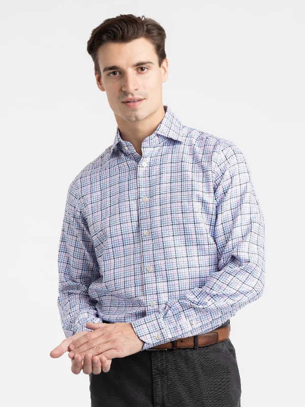 Blue/Purple Houndstooth Modern Fit Dress Shirt Zippered Front Buttoned Front Snap Front