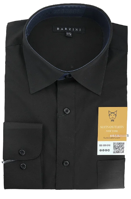 Regular Fit Dress Shirt Convertible Cuff in Black Striped Floral Plaid