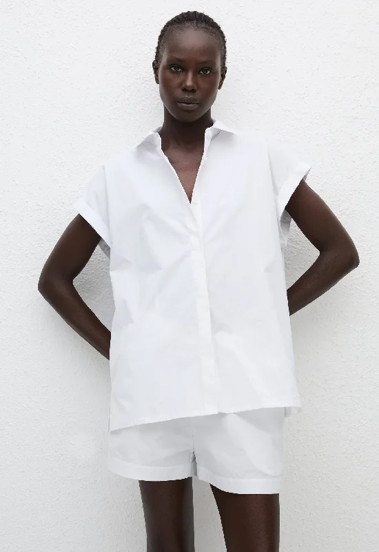 Relaxed Sleeveless Shirt - White Cashmere Blend Cotton Blend Poly Blend
