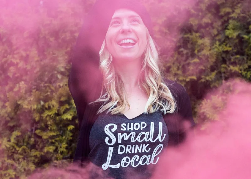 Shop Small Drink Local V-Neck Shirt Solid Print Embellished