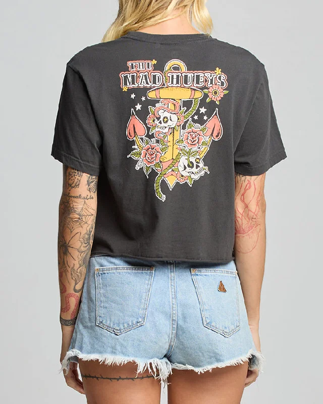 The Mad Hueys SKULL TATTOO | WOMENS CROP SS TEE Print Jacquard Patchwork