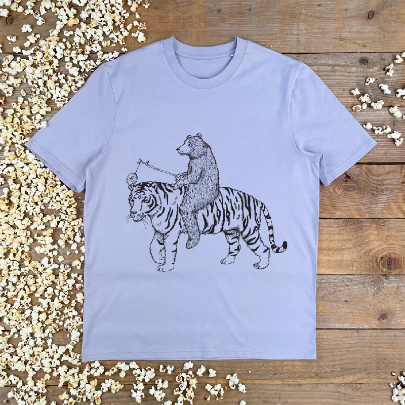 Tiger and Bear T-Shirt Notch Collar Peter Pan Collar Cowl Neck
