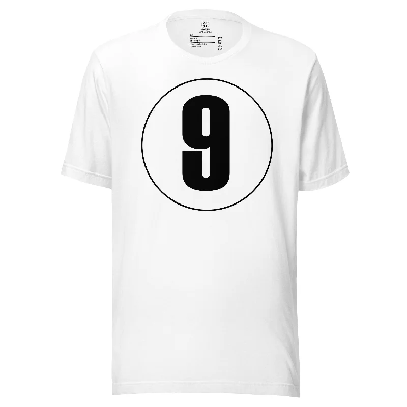 Unisex t-shirt: Black on White 9 Notch Collar Peter Pan Collar Cowl Neck