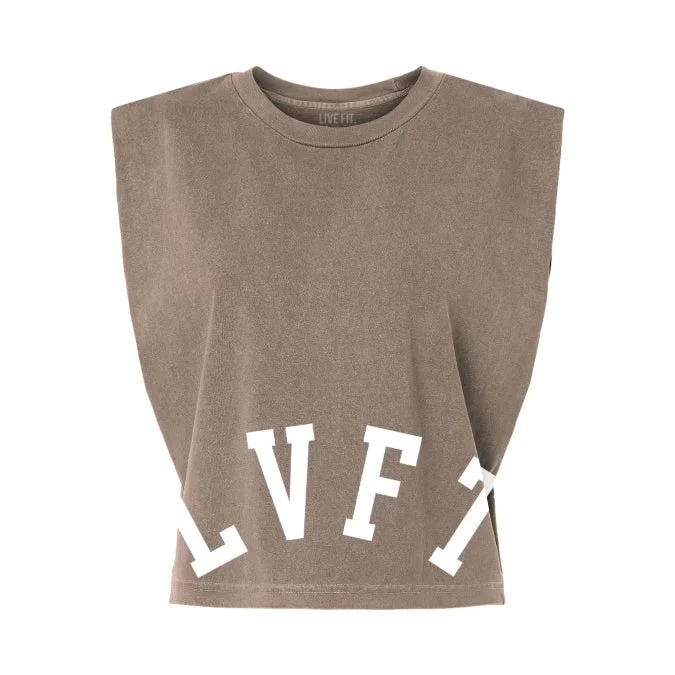 Varsity Fighters Crop Tee - Brown Mesh Fabric Canvas Fabric Denim Fabric