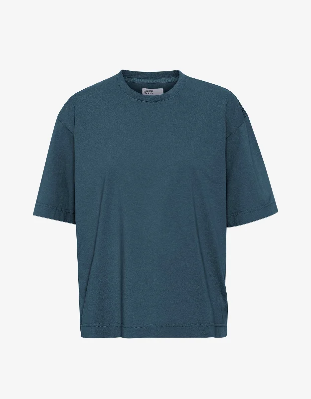 Oversized Organic T-Shirt - Petrol Blue Polka Dot Checkered Tartan