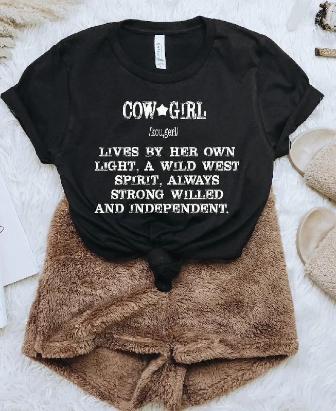 Cowgirl Definition Graphic Tee Notch Collar Peter Pan Collar Cowl Neck