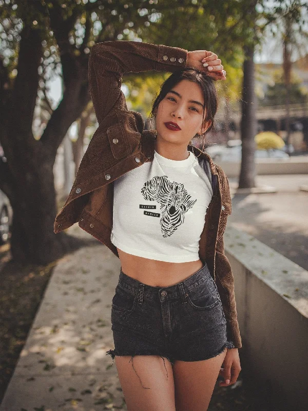 Women’s White Crop T-Shirt Zebra Collection Embroidered Appliqued Beaded