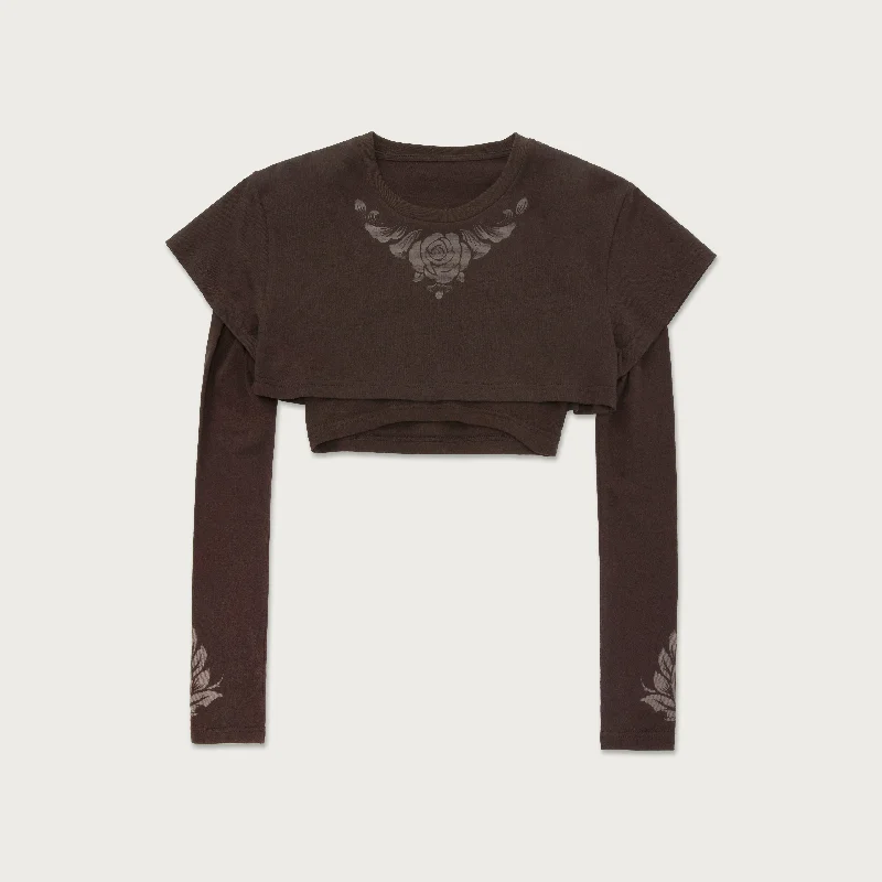 Womens Double Layer T-Shirt - Black Collared Crew Neck Turtle Neck