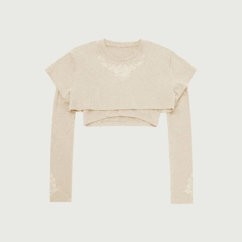 Womens Double Layer T-Shirt - Bone Chenille Blend Fleece Blend Nylon Blend