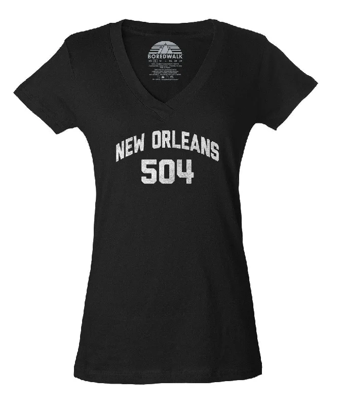 Women's New Orleans 504 Area Code Vneck T-Shirt Anti-Shrink Durable Soft