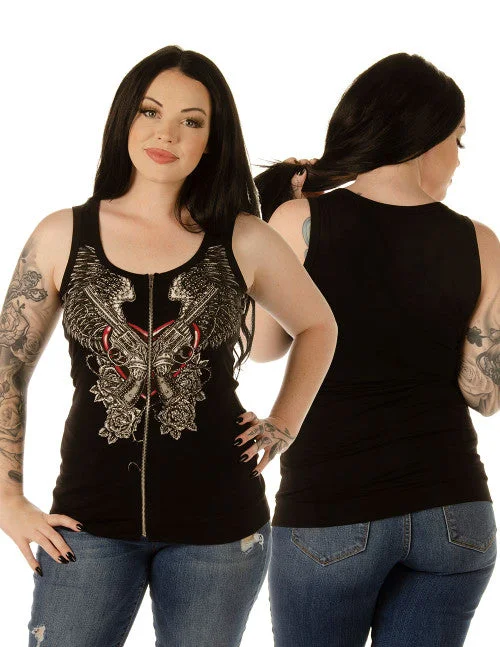 Ladies Zip Up Shirt with Double Guns Design #8542 USA Iron Safe Non-Iron Wrinkle Free Ladies Zip Up Shirt with Double Guns Design #8542 USA Iron Safe Non-Iron Wrinkle Free