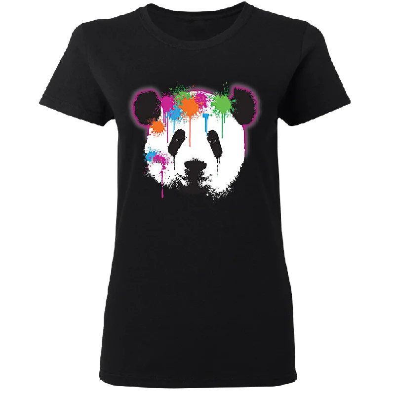 Zexpa Apparel™ Funny Neon Panda Head Colored Women's T-Shirt Front Pockets Side Pockets Patch Pockets