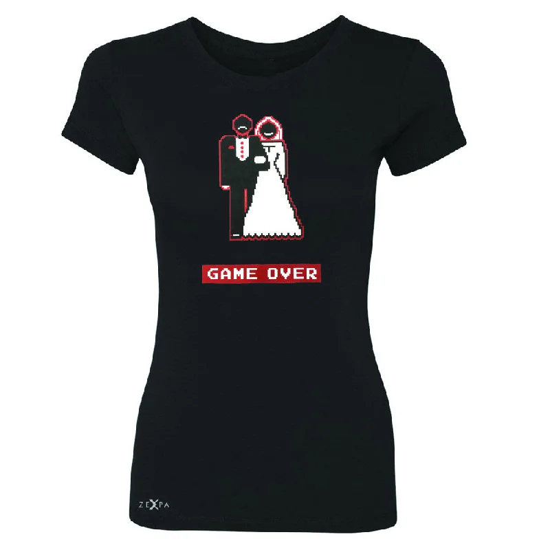 Zexpa Apparel™ Game Over Wedding Married Video Game Women's T-shirt Funny Gift Tee Zippered Front Buttoned Front Snap Front Zexpa Apparel™ Game Over Wedding Married Video Game Women's T-shirt Funny Gift Tee Zippered Front Buttoned Front Snap Front